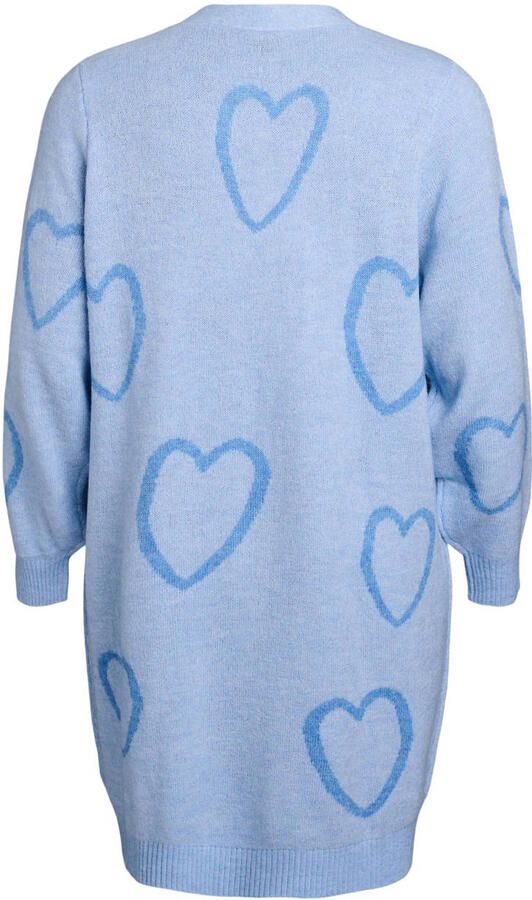 Zizzi gebreid vest met hartjes blauw - Foto 3