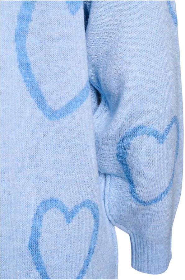 Zizzi gebreid vest met hartjes blauw - Foto 2