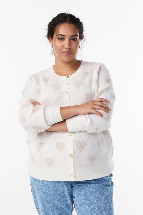 Zizzi gebreid vest met hartjes ecru