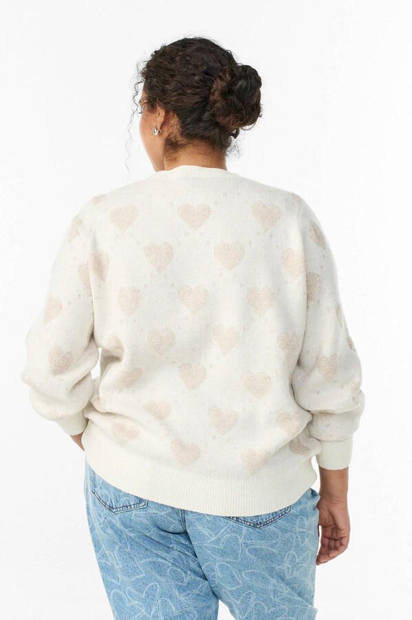 Zizzi gebreid vest met hartjes ecru - Foto 3
