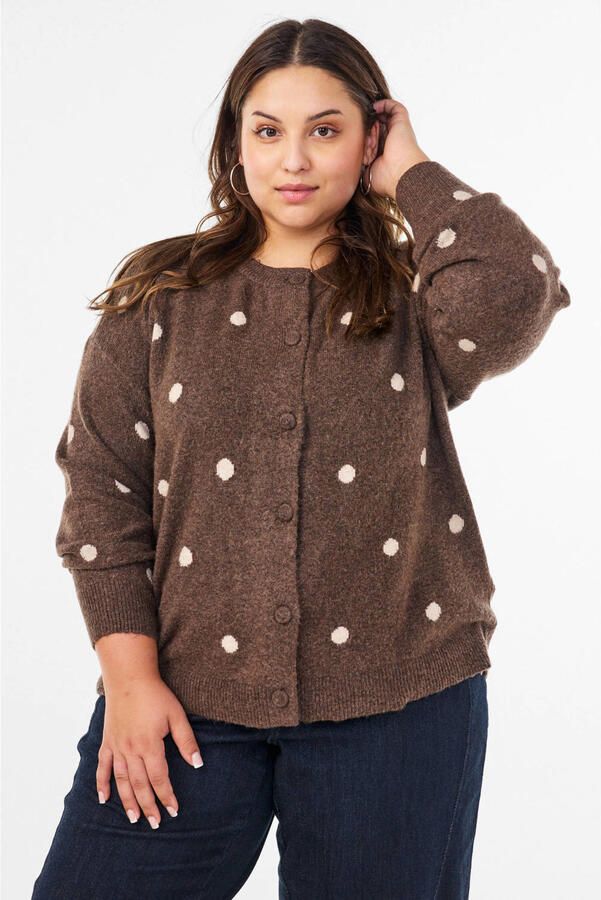 Zizzi gebreid vest met stippen en wol Plus Size bruin