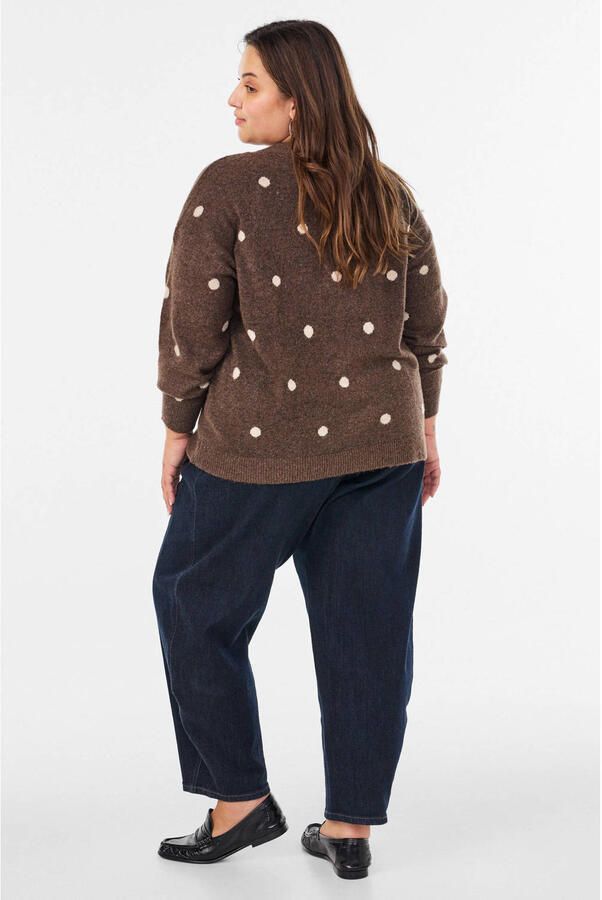 Zizzi gebreid vest met stippen en wol Plus Size bruin - Foto 2