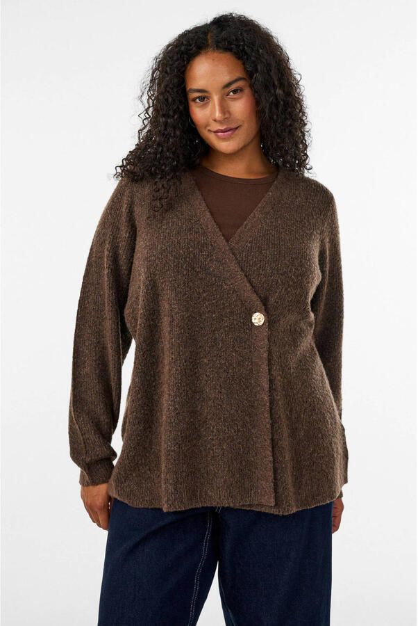 Zizzi gebreid vest Plus Size met wol bruin
