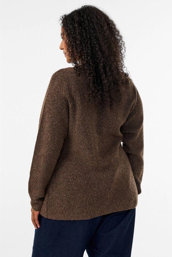 Zizzi gebreid vest Plus Size met wol bruin - Foto 2