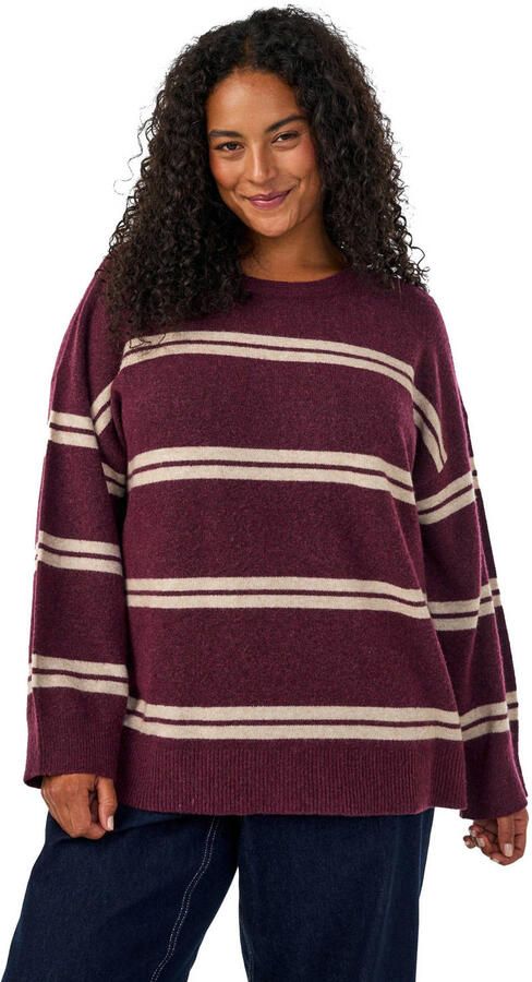 Zizzi gebreide gestreepte trui Plus Size met wol donkerrood - Foto 2