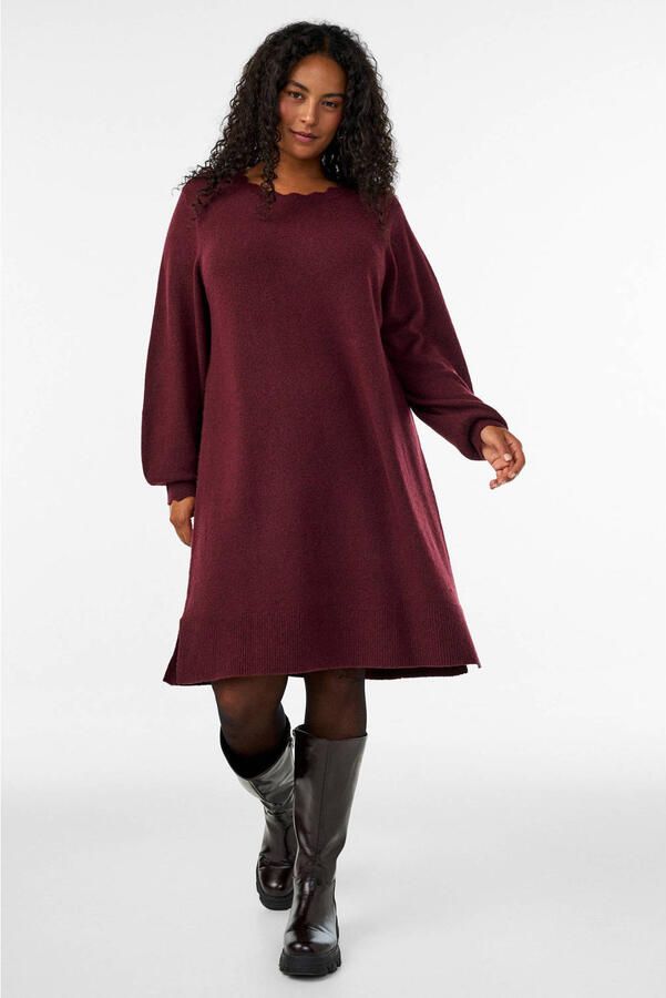 Zizzi gebreide jurk Plus Size donkerrood
