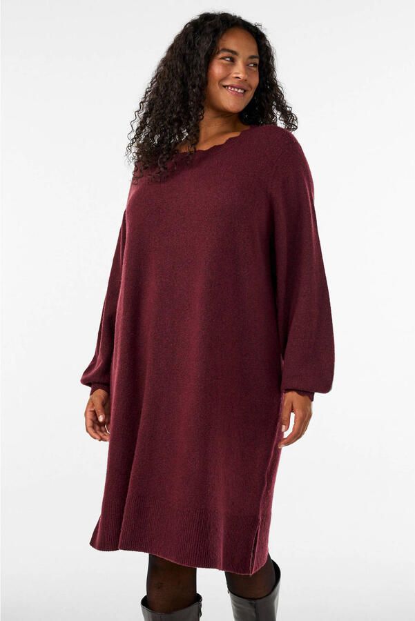 Zizzi gebreide jurk Plus Size donkerrood - Foto 2