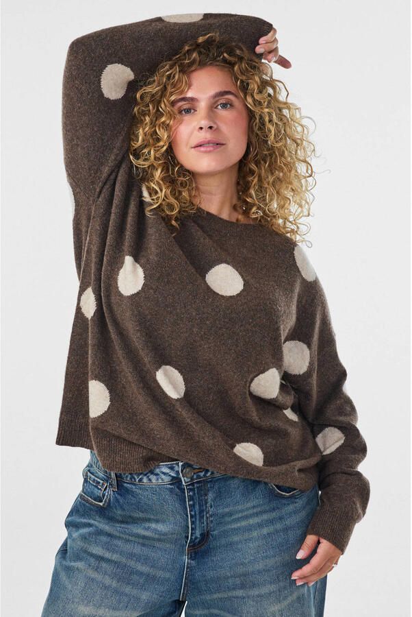 Zizzi gebreide trui met stippen en wol Plus Size bruin
