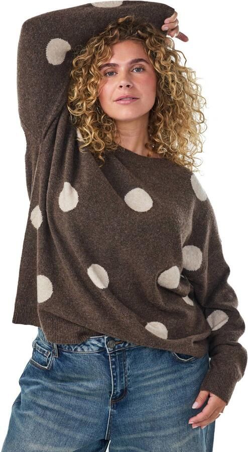 Zizzi gebreide trui met stippen en wol Plus Size bruin - Foto 3
