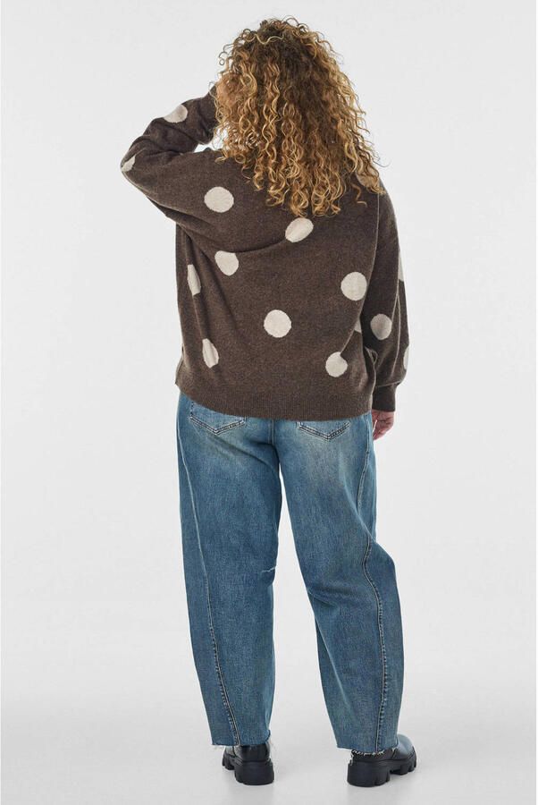 Zizzi gebreide trui met stippen en wol Plus Size bruin - Foto 2