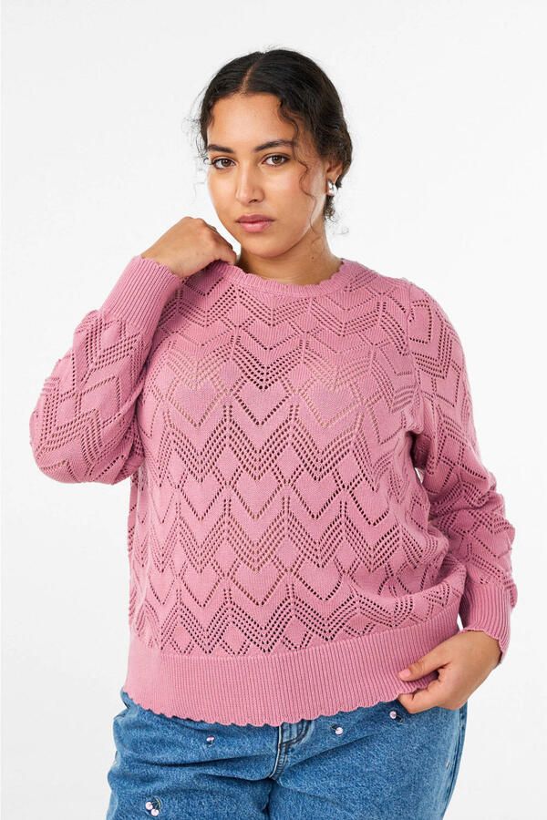 Zizzi gebreide trui roze ajour