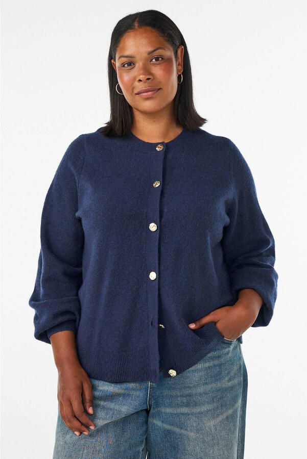 Zizzi gebreide vest Plus Size met wol blauw
