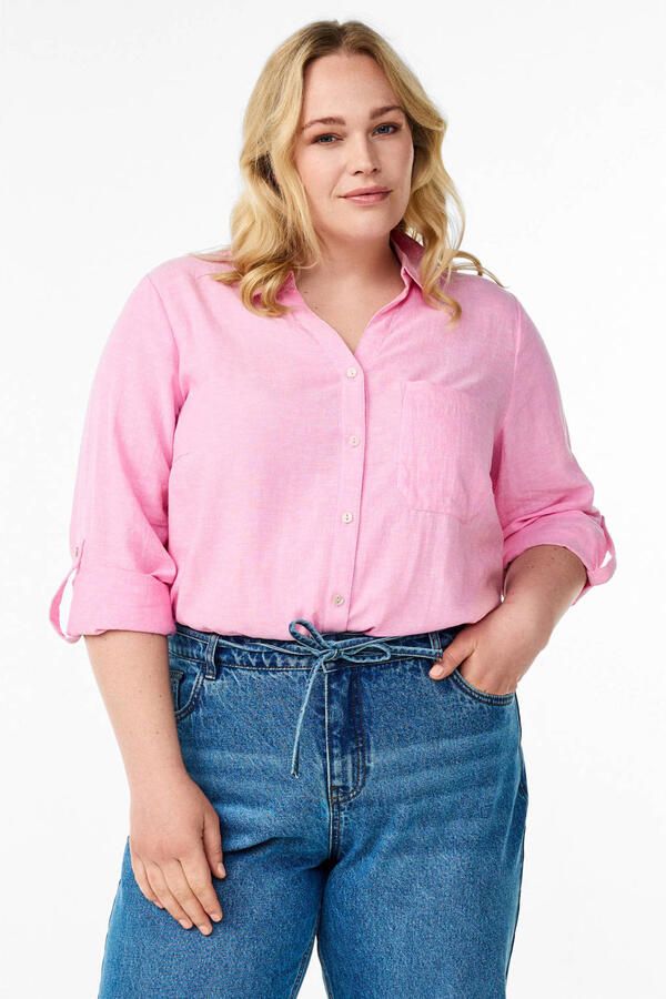Zizzi gestreepte blouse met linnen