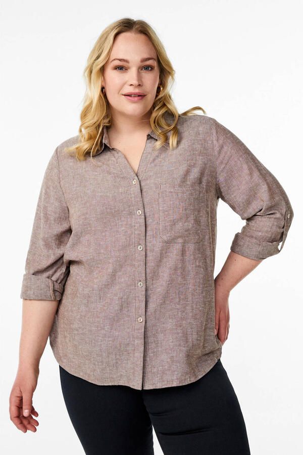 Zizzi gestreepte blouse met linnen