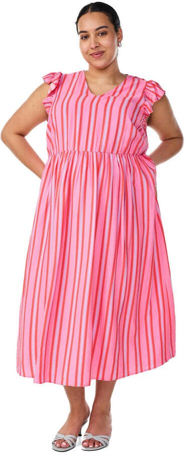 Zizzi gestreepte blousejurk roze