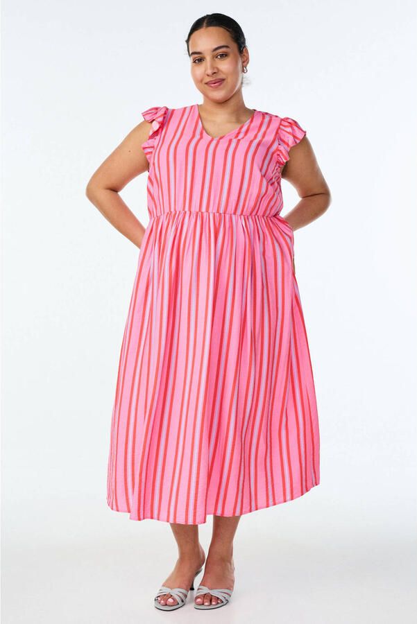 Zizzi gestreepte blousejurk roze - Foto 2