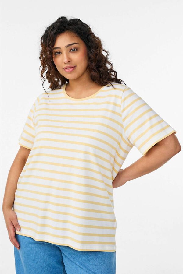 Zizzi gestreepte T-shirt ecru