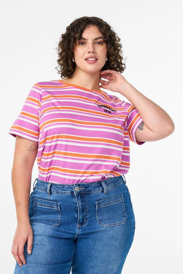 Zizzi gestreepte T-shirt roze