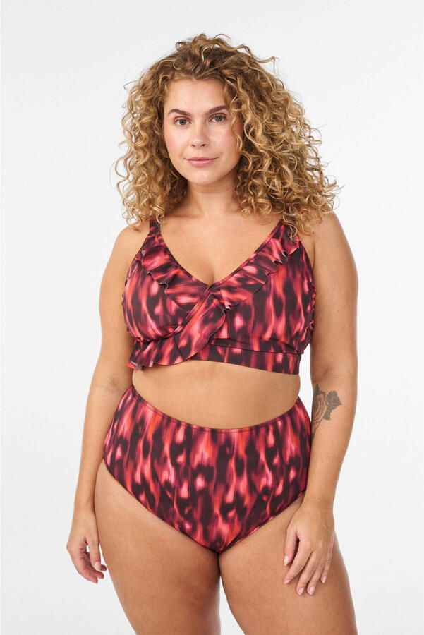 Zizzi high waist bikinibroekje SKATRIN rood zwart