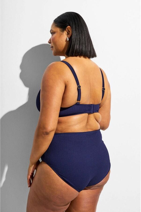 Zizzi high waist bikinibroekje SLINO met ribstructuur donkerblauw - Foto 2