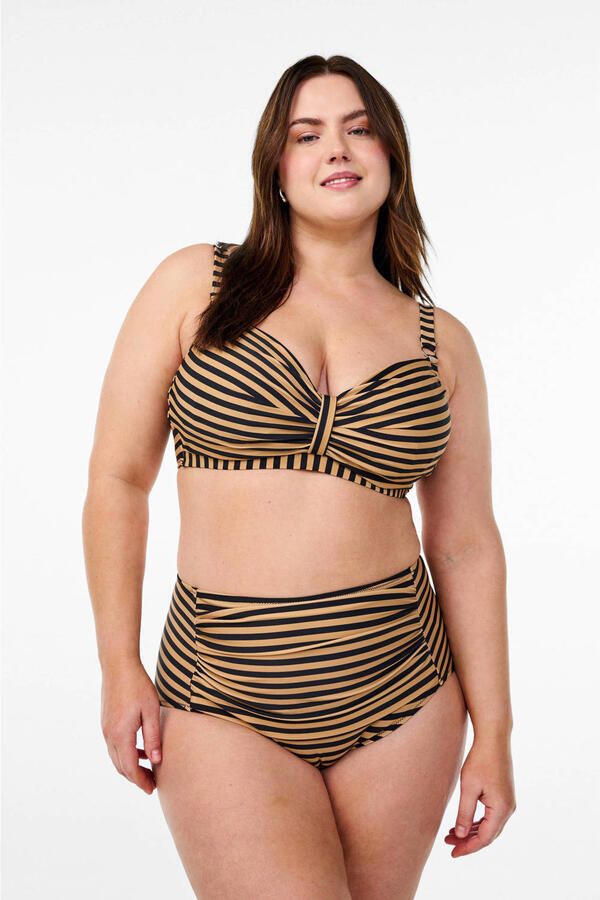 Zizzi high waist bikinibroekje STENNA beige zwart