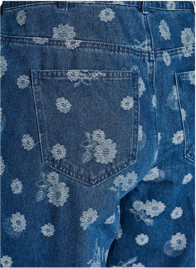 Zizzi high waist gebloemde wide leg jeans medium blue denim - Foto 2