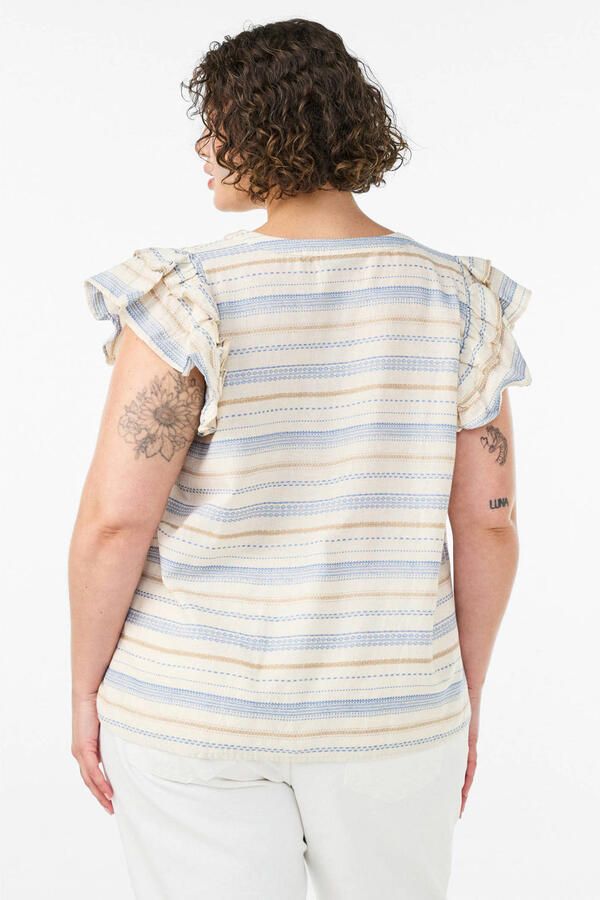 Zizzi katoenen gestreepte top Plus Size meerkleurig - Foto 2