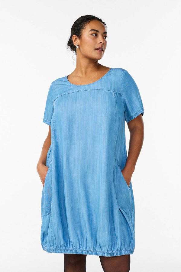 Zizzi korte jurk light blue denim