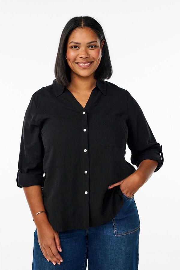 Zizzi linnen blouse zwart