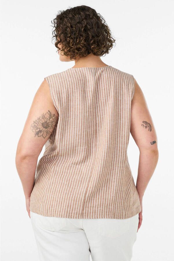 Zizzi linnen rechtvallend gilet Plus Size met krijtstreep beige - Foto 3