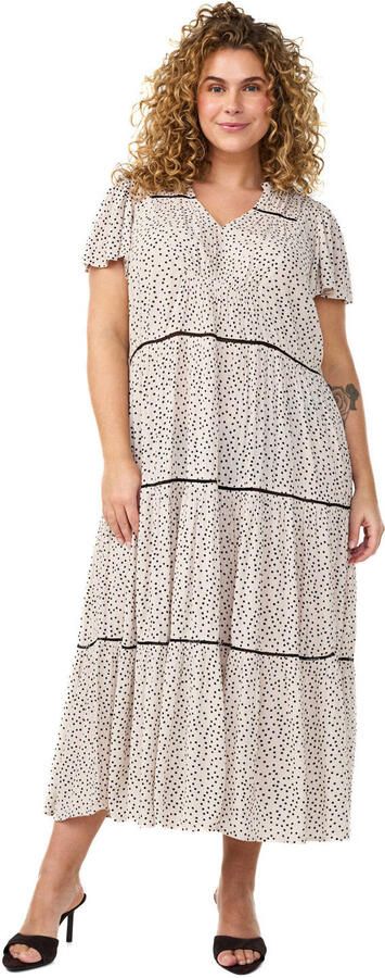Zizzi midi jurk met stippen ecru - Foto 3