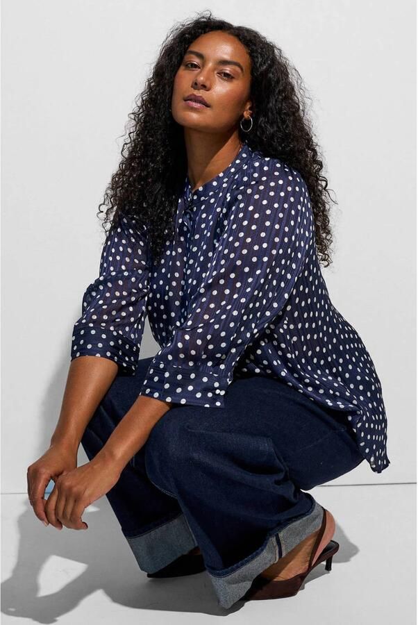 Zizzi Plus Size blouse met stippen donkerblauw - Foto 3