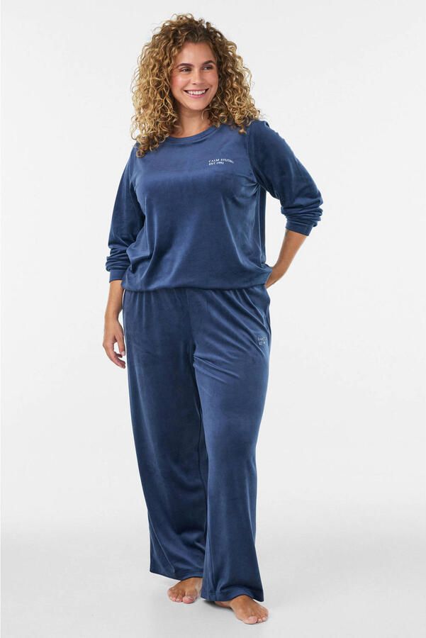 Zizzi Plus Size fluwelen loungebroek donkerblauw