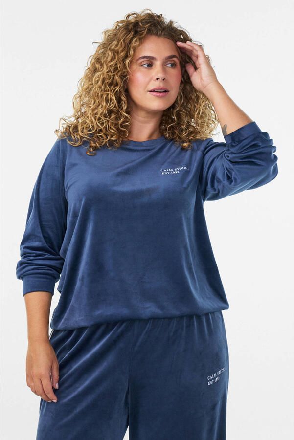 Zizzi Plus Size fluwelen loungetop donkerblauw