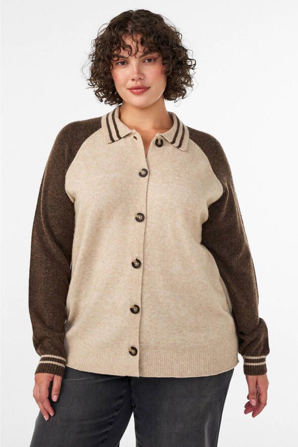 Zizzi Plus Size gebreid vest met wol bruin