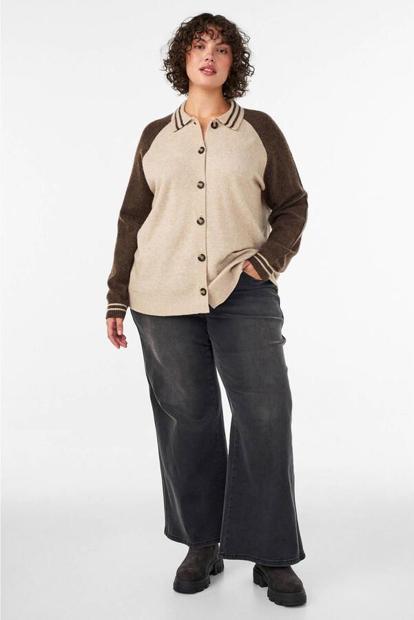 Zizzi Plus Size gebreid vest met wol bruin - Foto 2