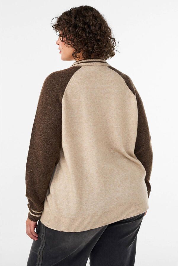 Zizzi Plus Size gebreid vest met wol bruin - Foto 3