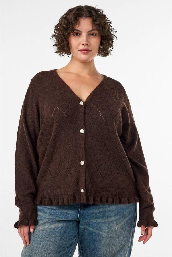 Zizzi Plus Size gebreid vest met wol donkerbruin