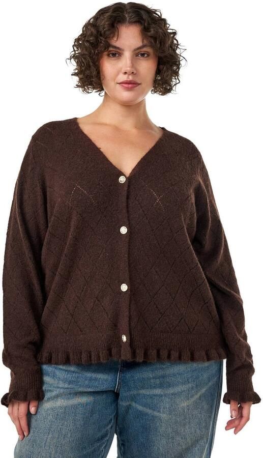 Zizzi Plus Size gebreid vest met wol donkerbruin - Foto 2
