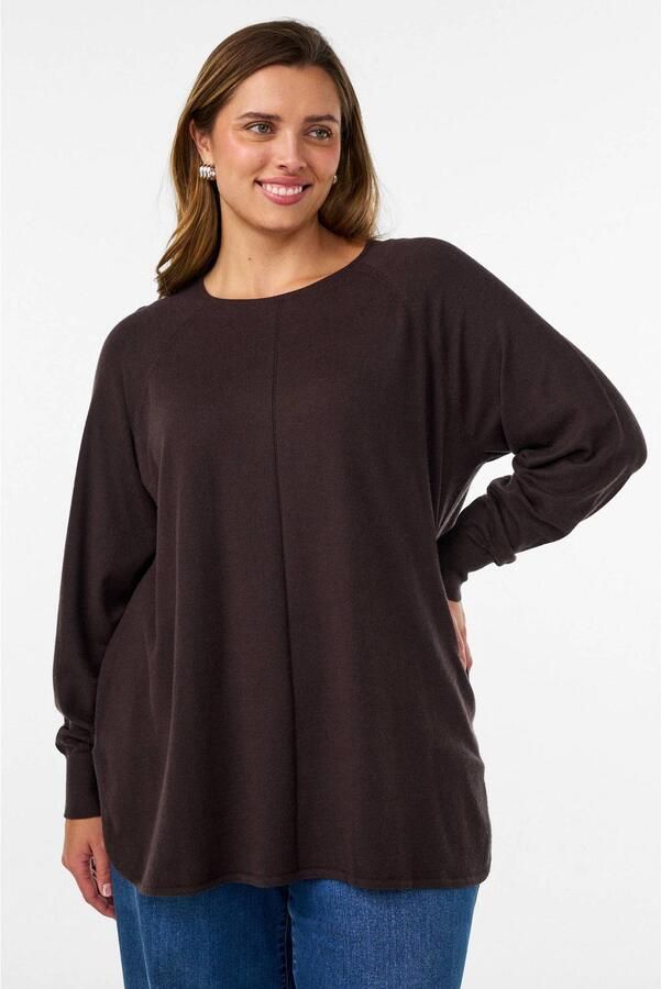 Zizzi Plus Size gebreide trui donkerbruin
