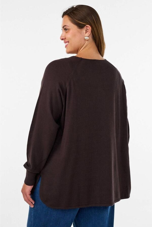 Zizzi Plus Size gebreide trui donkerbruin - Foto 2