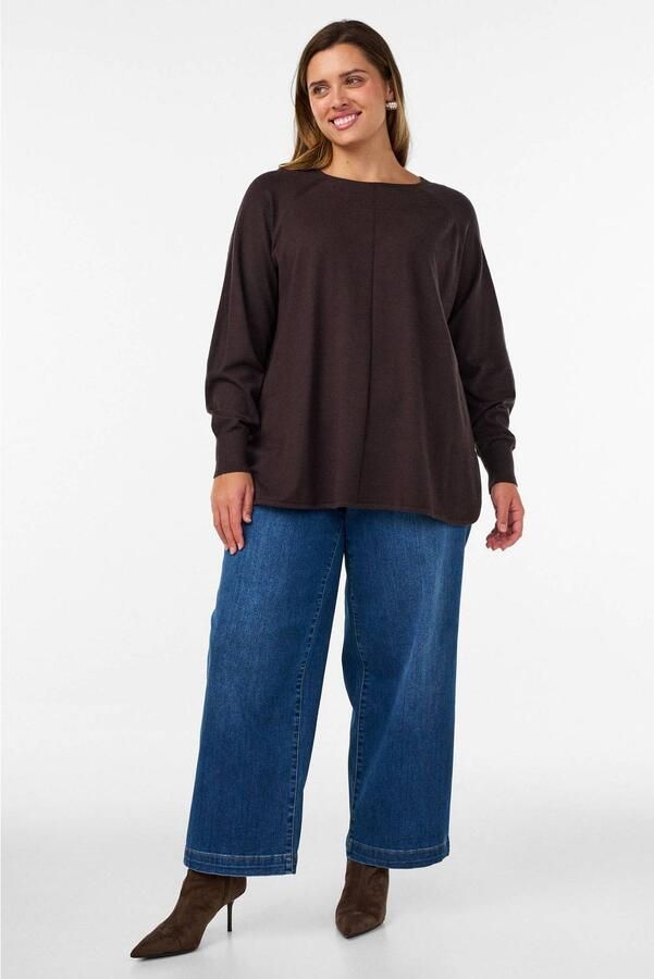 Zizzi Plus Size gebreide trui donkerbruin - Foto 3
