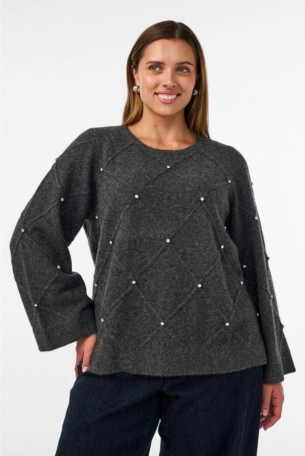Zizzi Plus Size gebreide trui met glitters en wol grijs