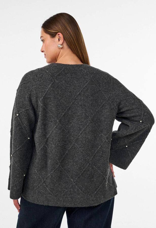 Zizzi Plus Size gebreide trui met glitters en wol grijs - Foto 2