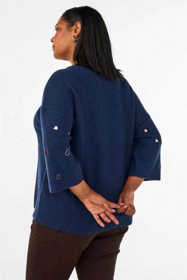 Zizzi Plus Size gebreide trui met hartjes donkerblauw - Foto 2