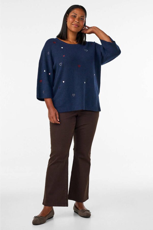 Zizzi Plus Size gebreide trui met hartjes donkerblauw - Foto 3