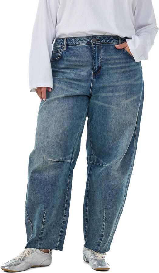 Zizzi Plus Size high waist barrel jeans mediumblauw
