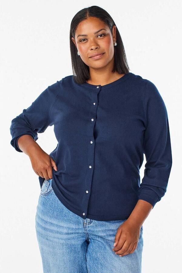 Zizzi Plus Size katoenen gebreid vest donkerblauw