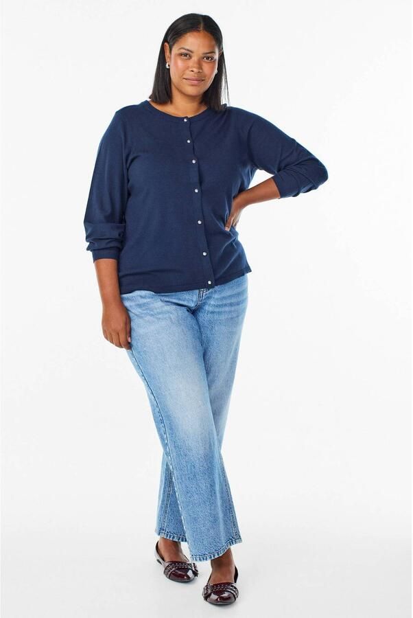 Zizzi Plus Size katoenen gebreid vest donkerblauw - Foto 3