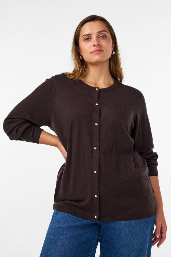 Zizzi Plus Size katoenen gebreid vest donkerbruin
